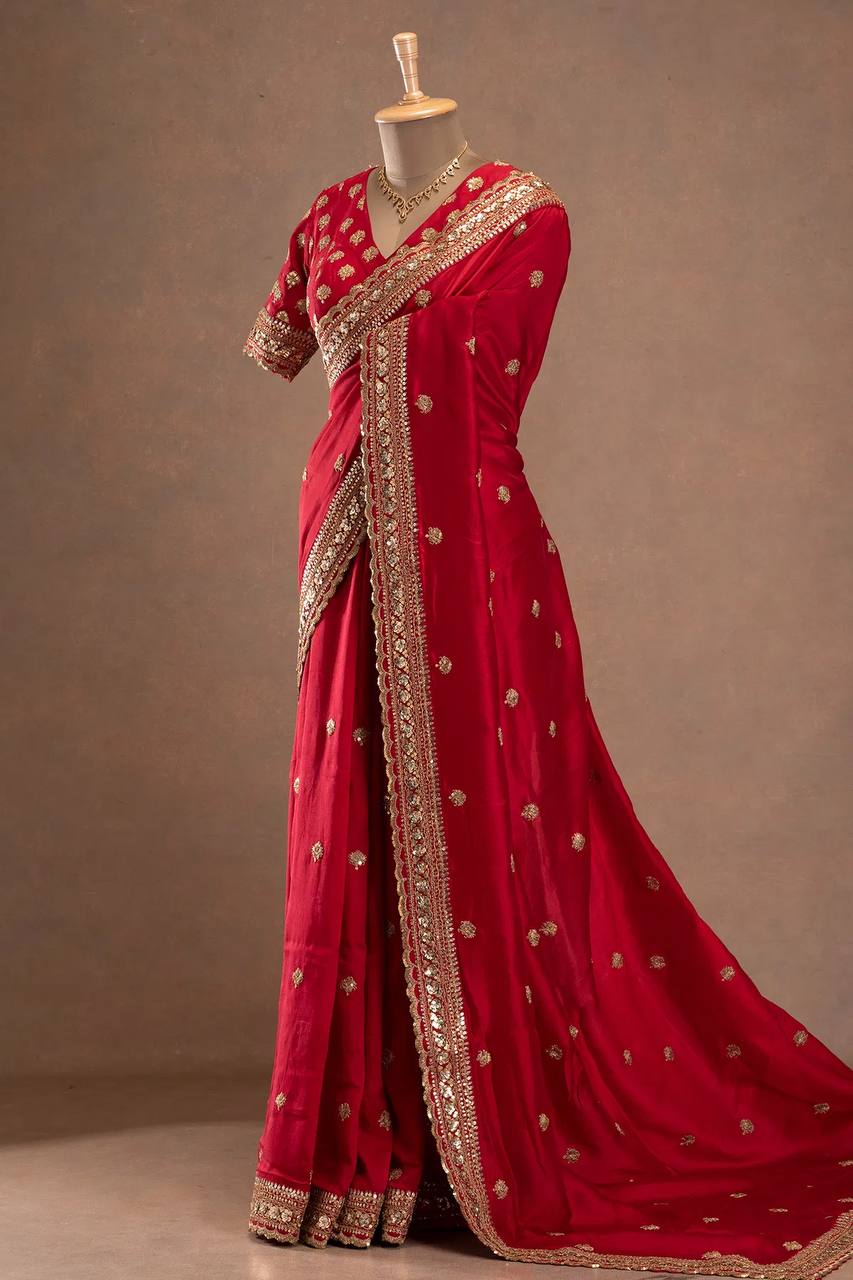 Amazing Red Jalpari Silk with Sequence Work Saree