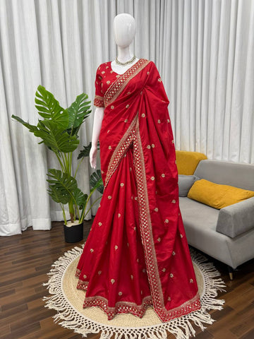 Amazing Red Jalpari Silk with Sequence Work Saree