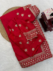 Amazing Red Jalpari Silk with Sequence Work Saree