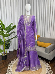 Exclusive Purple JMC Silk with Sequence Work Palazzo Suit