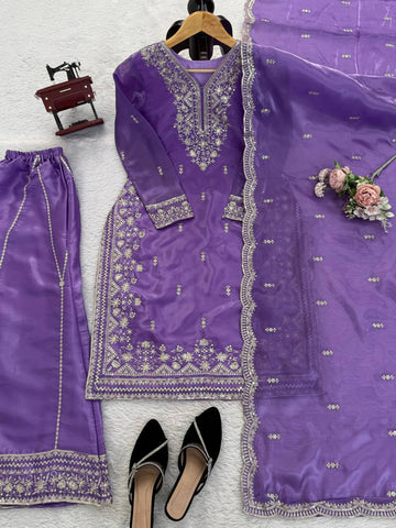 Exclusive Purple JMC Silk with Sequence Work Palazzo Suit
