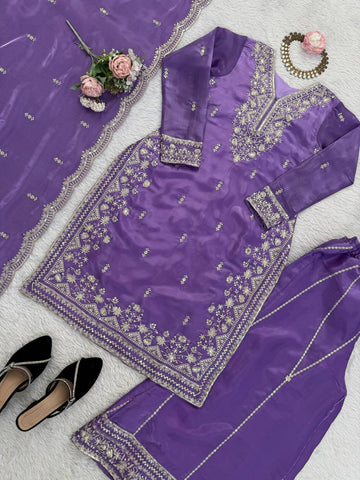 Exclusive Purple JMC Silk with Sequence Work Palazzo Suit