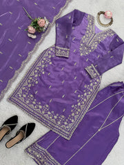 Exclusive Purple JMC Silk with Sequence Work Palazzo Suit