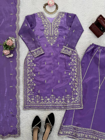 Exclusive Purple JMC Silk with Sequence Work Palazzo Suit