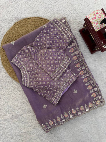 Purple Fendi Silk with Beds Work Saree