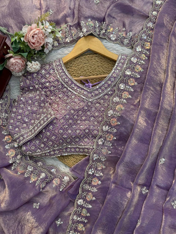 Purple Fendi Silk with Beds Work Saree