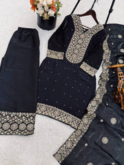 Black Fendy Silk with Embroidery Work Classic Palazzo Suit