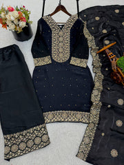Black Fendy Silk with Embroidery Work Classic Palazzo Suit