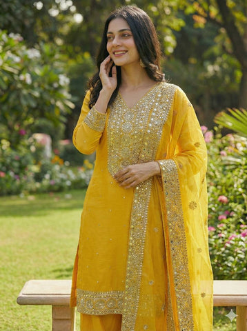 Black Fendy Silk with Embroidery Work Classic Palazzo Suit