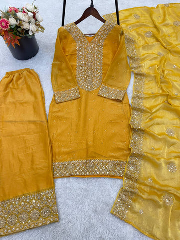 Black Fendy Silk with Embroidery Work Classic Palazzo Suit