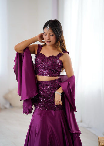 Amazing fish cut Sequence Work Purple Lehenga Choli