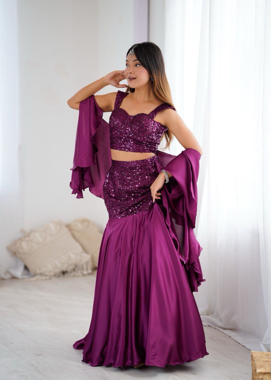 Amazing fish cut Sequence Work Purple Lehenga Choli
