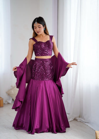 Amazing fish cut Sequence Work Purple Lehenga Choli