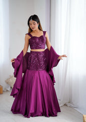 Amazing fish cut Sequence Work Purple Lehenga Choli