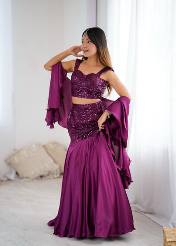 Amazing fish cut Sequence Work Purple Lehenga Choli