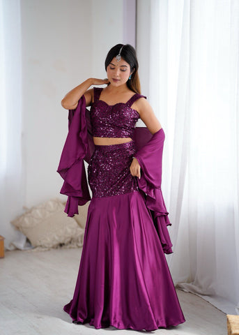 Amazing fish cut Sequence Work Purple Lehenga Choli