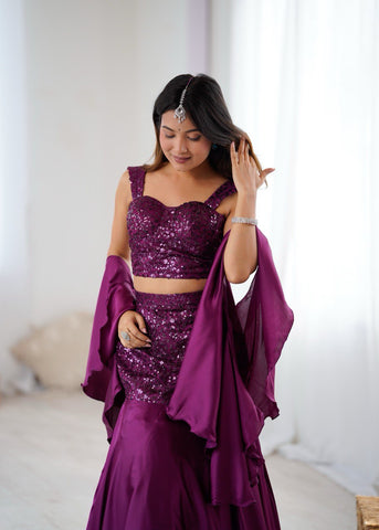 Amazing fish cut Sequence Work Purple Lehenga Choli