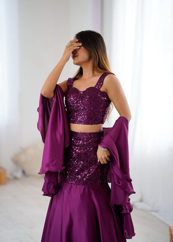 Amazing fish cut Sequence Work Purple Lehenga Choli