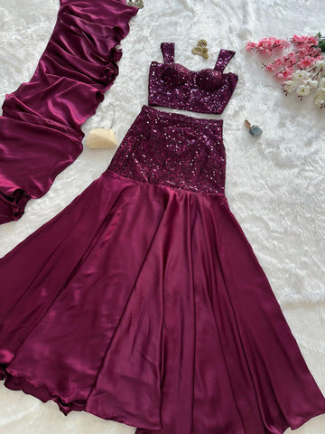 Amazing fish cut Sequence Work Purple Lehenga Choli
