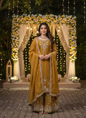 Captivating Mustard JMC Silk Thread & Sequence Work Palazzo Suit