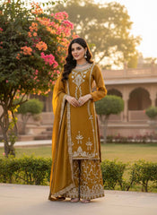 Captivating Mustard JMC Silk Thread & Sequence Work Palazzo Suit