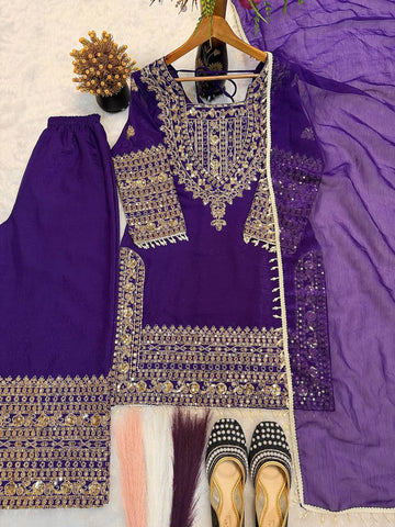 Elegant Purple Silk with Sequence Work Sharara Suit