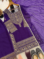 Elegant Purple Silk with Sequence Work Sharara Suit