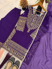 Elegant Purple Silk with Sequence Work Sharara Suit
