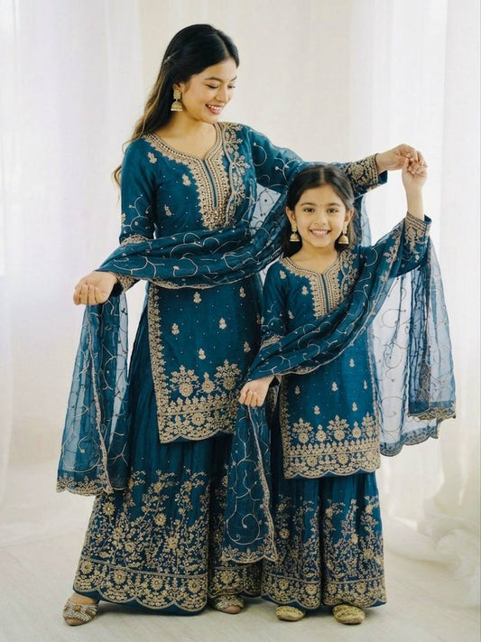 Charming Purple Gmy Silk Embroidery Sequence Sharara Suit