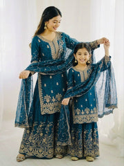 Charming Purple Gmy Silk Embroidery Sequence Sharara Suit