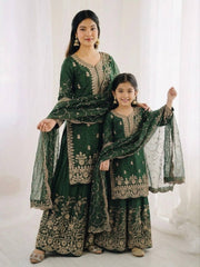 Charming Purple Gmy Silk Embroidery Sequence Sharara Suit