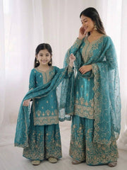 Charming Purple Gmy Silk Embroidery Sequence Sharara Suit