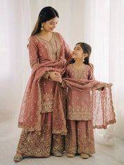 Charming Purple Gmy Silk Embroidery Sequence Sharara Suit
