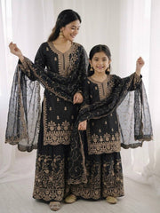Charming Purple Gmy Silk Embroidery Sequence Sharara Suit