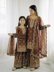 Charming Purple Gmy Silk Embroidery Sequence Sharara Suit