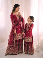 Charming Purple Gmy Silk Embroidery Sequence Sharara Suit