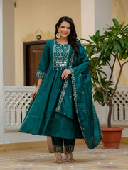 Gorgeous Roman Silk Multi Embroidery Work Anarkali Kurti Set