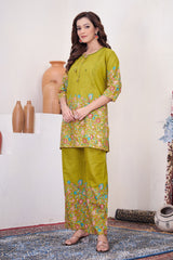 Charming Brown Cotton Kantha Work Co-ord Set