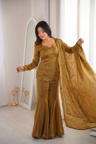 Luxuriant Fendy Silk Sequence Work Sharara Suit