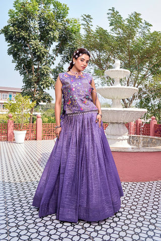 Exclusive Gold Pure Crush Heavy Embroidery Lehenga With Top