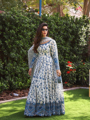 Beautiful Blue Heavy Faux Georgette Embroidered Gown