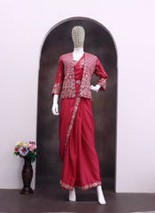 Exclusive Pink Heavy Crep Silk Embroidery Sequence Saree Set