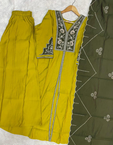 Elegant Roman Silk Multi Embroidery Anarkali Kurti Set