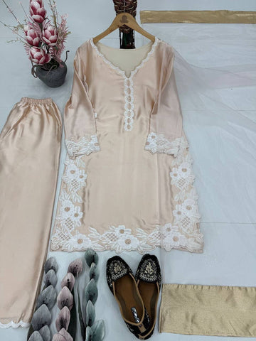 Amazing Peach Heavy Silk Embroidery Sharara Suit
