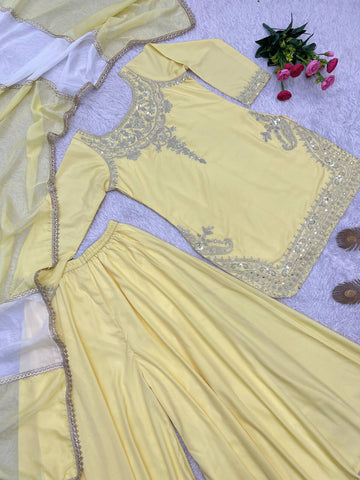 Amazing Pink Crepe Silk Embroidery Work Sharara Suit