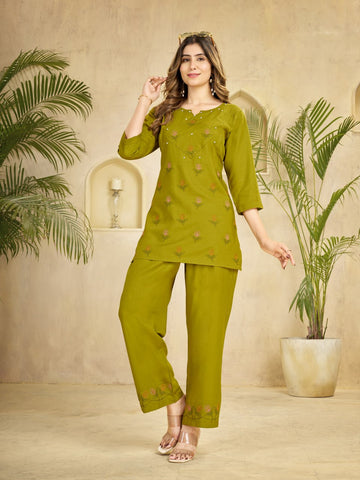 Black Heavy Viscose Rayon Multi Embroidery Co-Ords Set