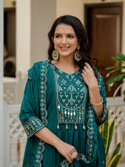 Gorgeous Roman Silk Multi Embroidery Work Anarkali Kurti Set