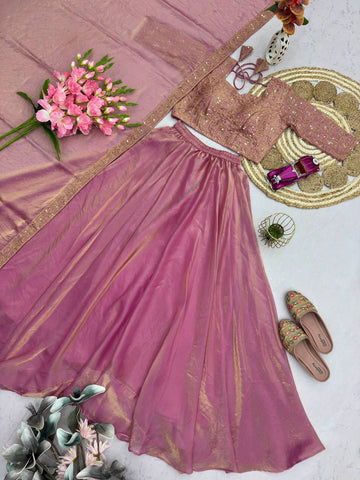 Gorgeous Pink Silk Embroidered Work Lehenga Choli