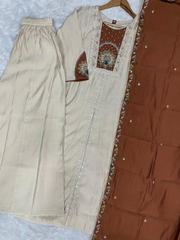 Lovely Pink Roman Silk Multi Embroidery Anarkali Kurti Set