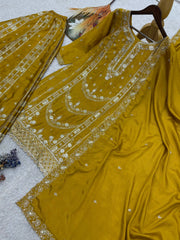 Exclusive Parrot Green Chinon Embroidery Work Palazzo Suit